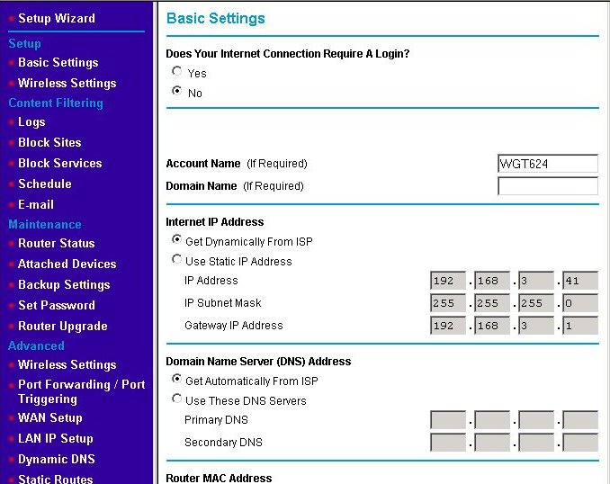 WAP's main (default) configuration page