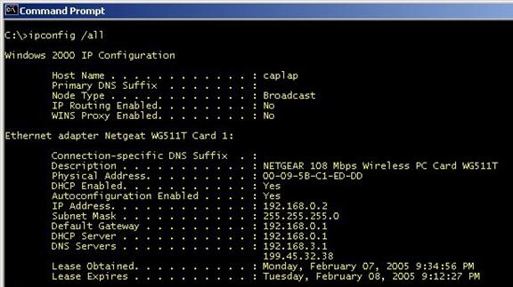 results of ipconfig /all