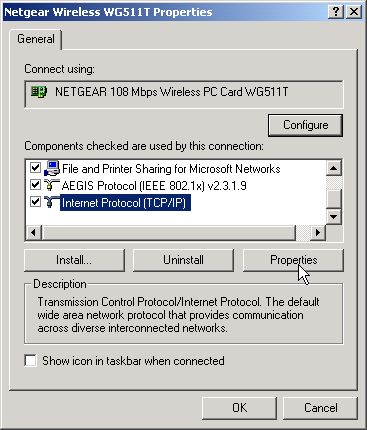 Ethernet adapter properties dialog