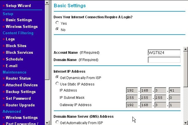 Router status page